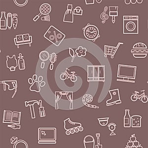 Shops, seamless pattern, color, linear, gray, vector