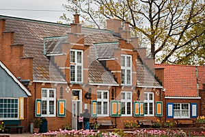 Shops on windmill Island during the tulip time festival in Holland Michigan