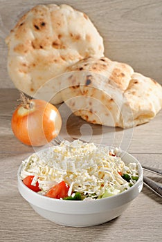 Shopska salad - also known as Bulgarian , Macedonian,Serbian; Bosnian and Croatian salad.