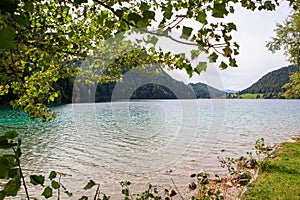 Shore along the Hintersteinersee lake. Austria Europe Wilder Kaiser