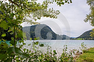 Shore along the Hintersteinersee lake. Austria Europe Wilder Kaiser