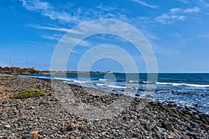 On the shore of the Atlantic Ocean in Caleta de Fuste Fuerteventura Spain