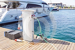 Shore Based Electricity Supply Appliance Power Supply And Battery Charged on the dock .