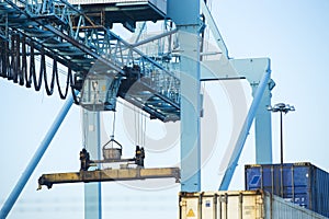 Shore crane loading containers