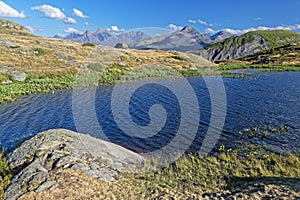 Shore of the Guichard Lake with Aiguilles d`Arves in the background