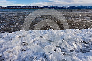 Shore ice Lage Laberge freeze-up Yukon Canada