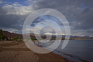 The shore of Lake Issyk-Kul, Kyrgyzstan