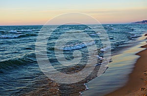 Shore of Lake Michigan at Dusk