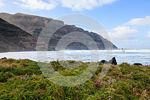 Shore line at Playa De Orzola on Lanzarote, Canary Islands, Spain