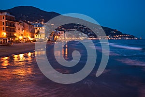 Shore by night at Alassio