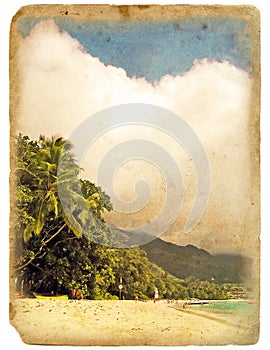 Shore of the ocean, beach. Old postcard.