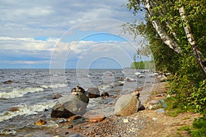 Shore of Onega lake in Karelia