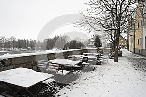 Shore and Promenade at the River Lech in Landsberg in the Winter