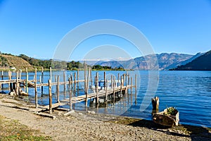 Shore of San Lucas Toliman - village at lake Atitlan, Department of Solola in Guatemala