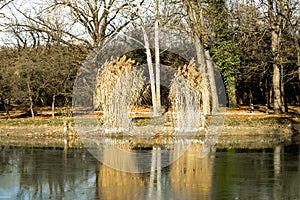 Shore of a small pond in the park near Zrinyi Castle, Szigetvar, Hungary