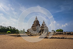Shore temple built by Pallavas is UNESCO`s World Heritage Site located at Mamallapuram or Mahabalipuram in Tamil Nadu
