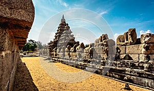 Shore temple built by Pallavas is UNESCOs World Heritage Site located at Mamallapuram or Mahabalipuram in Tamil Nadu, South India