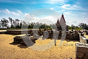 Shore temple built by Pallavas is UNESCOs World Heritage Site located at Mamallapuram or Mahabalipuram in Tamil Nadu, South India