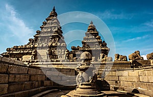 Shore temple built by Pallavas is UNESCOs World Heritage Site located at Mamallapuram or Mahabalipuram in Tamil Nadu, South India