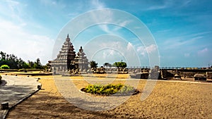 Shore temple built by Pallavas is UNESCOs World Heritage Site located at Mamallapuram or Mahabalipuram in Tamil Nadu, South India