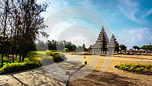 Shore temple built by Pallavas is UNESCOs World Heritage Site located at Mamallapuram or Mahabalipuram in Tamil Nadu, South India