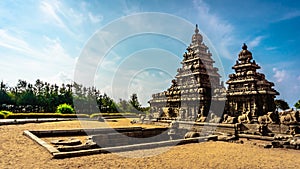 Shore temple built by Pallavas is UNESCOs World Heritage Site located at Mamallapuram or Mahabalipuram in Tamil Nadu, South India