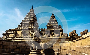 Shore temple built by Pallavas is UNESCOs World Heritage Site located at Mamallapuram or Mahabalipuram in Tamil Nadu, South India