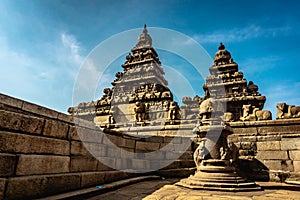 Shore temple built by Pallavas is UNESCOs World Heritage Site located at Mamallapuram or Mahabalipuram in Tamil Nadu, South India