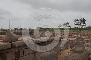 Shore temple in Mahabalipuram, South India on cloudy day