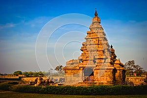 Shore temple in morning light built by Pallavas is UNESCO World Heritage Site located at South Indian, Tamil Nadu, Mamallapuram