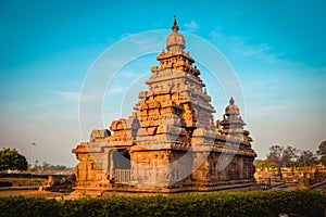 Shore temple in morning light built by Pallavas is UNESCO World Heritage Site located at South Indian, Tamil Nadu, Mamallapuram