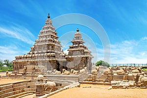 Shore temple a popular tourist destination and UNESCO world heritage at Mahabalipuram, Tamil Nadu, India