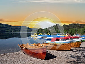 Shore of the Titisee in the Black Forest at sunset