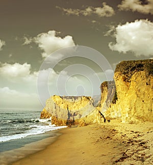 Shoreline cliffs in golden light