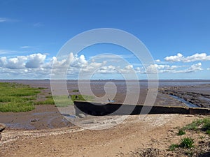 Shoreline by drain outflow to estuary