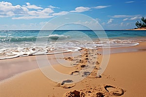 Shoreline imprints, footprints on beach sand narrate tales of ocean rendezvous