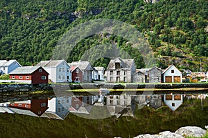 Shoreline Laerdal Norway historic village