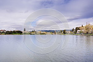 The Shoreline of Lake Merritt on a cloudy day, Oakland, San Francisco bay area, California