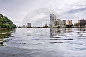 The Shoreline of Lake Merritt on a cloudy day, Oakland, San Francisco bay area, California