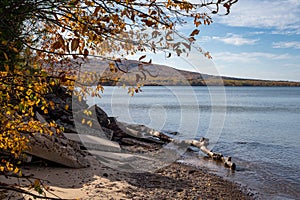 Shoreline of Lake Superior in the Upper Peninsula of Michigan in the Porcupine Mountains State Park in autumn