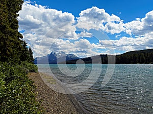 Shoreline of Maligne Lake on a Sunny Day