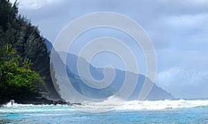 Shoreline of the Napali coast of Kauai Hawaii