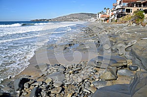 Shoreline at Oak Street Beach in Laguna Beach, California.