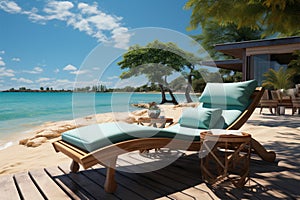 Shoreline serenity Chaise lounges await, providing relaxation with a beachside view