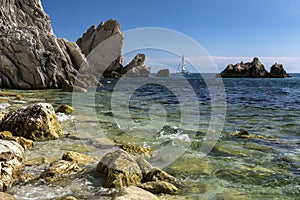 Shoreline of Spiaggia delle Due Sorelle. The beach is the most popular sea destination in Sirolo and in all the Riviera del Conero photo
