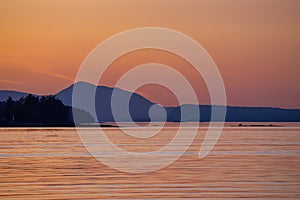 Shoreline of Vancouver Island at sunset from the Salish sea