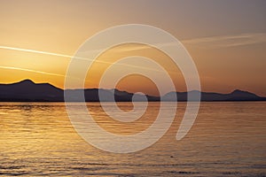 Shoreline of Vancouver Island at sunset from the Salish sea