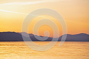 Shoreline of Vancouver Island at sunset from the Salish sea