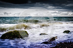 Shoreline With Wild Sea And Storm Wind