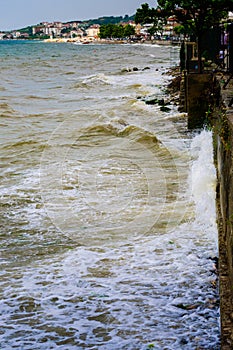 Shoreline With Wild Sea And Storm Wind